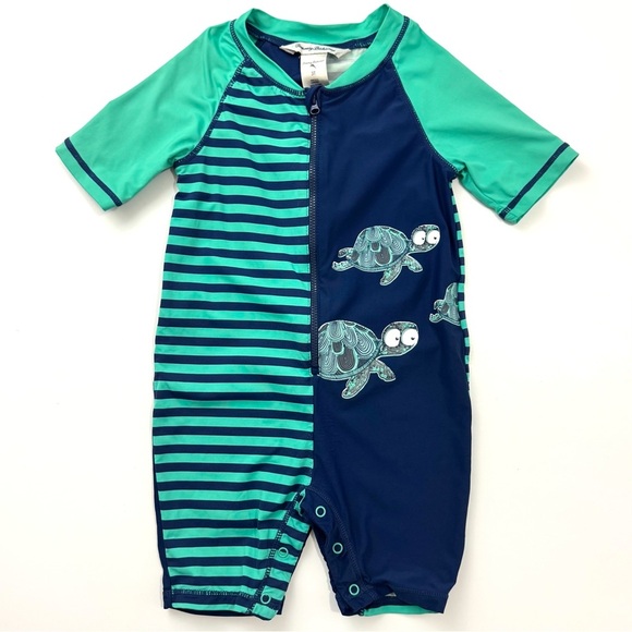 Tommy Bahama Toddler Boys Sz 3T Teal /Blue One Piece Bodysuit Rashguard Swimsuit - Picture 1 of 8